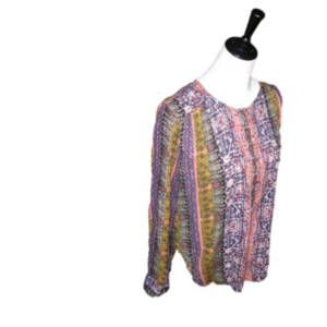 NINE West Boho Colorful Print Long Sleeve Blouse Size Large